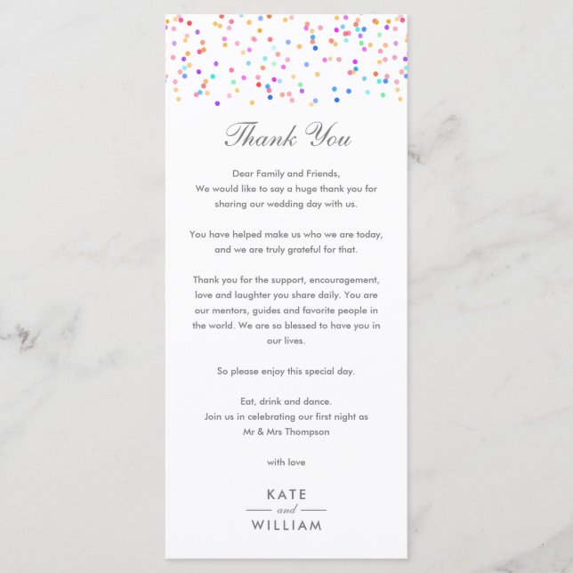 Tarjeta de agradecimiento para boda con confeti de (Anverso)