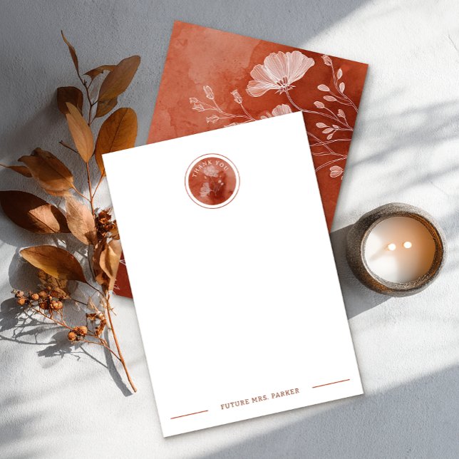 Tarjeta de agradecimiento para boda con flores de  (Personalized Future Mrs. Thank You Card)