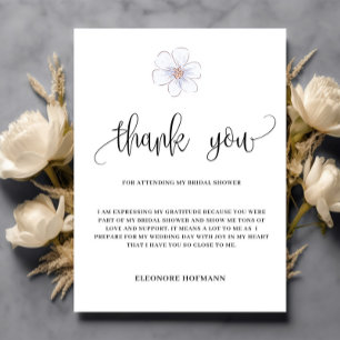 Tarjeta de agradecimiento para boda con flores púr