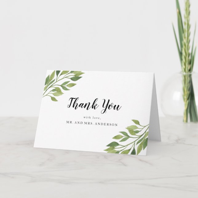 Tarjeta de agradecimiento para boda con vegetación (Anverso)