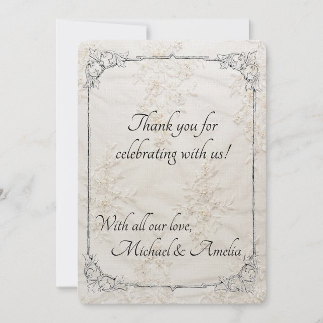 Tarjeta de agradecimiento para Boda de encaje bord (Anverso)
