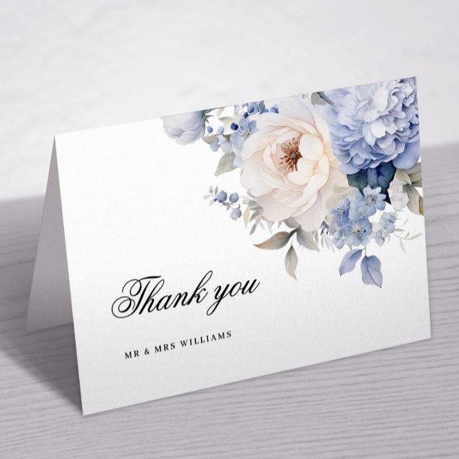 Tarjeta de agradecimiento para Boda de flores azul (Subido por el creador)