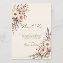 Tarjeta de agradecimiento para boda de flores silv
