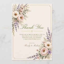 Tarjeta de agradecimiento para boda de flores silv