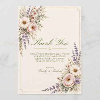 Tarjeta de agradecimiento para boda de flores silv