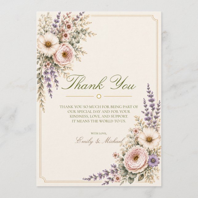 Tarjeta de agradecimiento para boda de flores silv (Anverso)