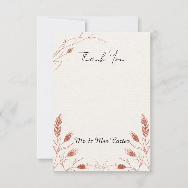 Tarjeta de agradecimiento para boda de hierba de P (Anverso)