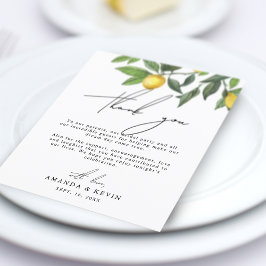 Tarjeta de agradecimiento para boda de limones de 