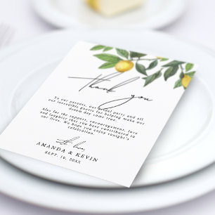 Tarjeta de agradecimiento para boda de limones de 