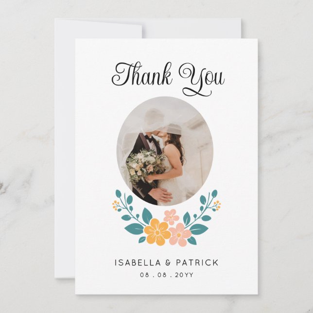 Tarjeta de agradecimiento para Boda de texto y fot (Anverso)