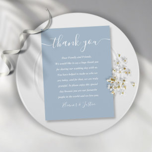 Tarjeta de agradecimiento para boda Dusty Blue con
