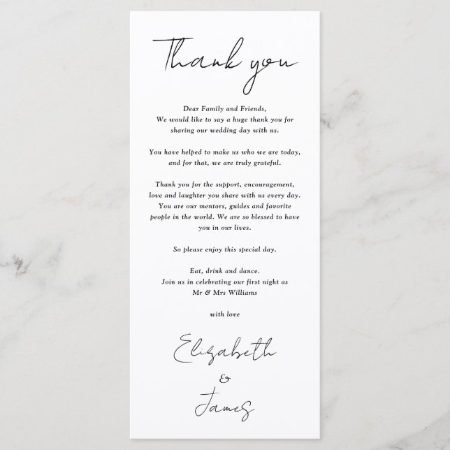 Tarjeta de agradecimiento para boda en blanco y ne (Anverso)