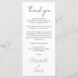 Tarjeta de agradecimiento para boda en blanco y ne