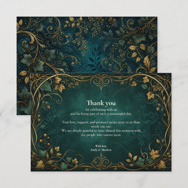 Tarjeta de agradecimiento para boda en bosque enca (Anverso / Reverso)