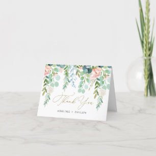 Tarjeta de agradecimiento para boda en jardín rosa
