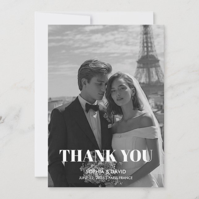 Tarjeta de agradecimiento para boda en París (Anverso)