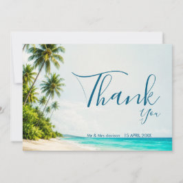 Tarjeta de agradecimiento para boda en playa tropi