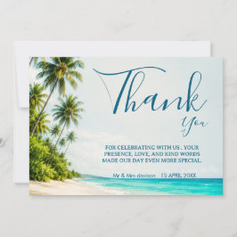 Tarjeta de agradecimiento para boda en playa tropi