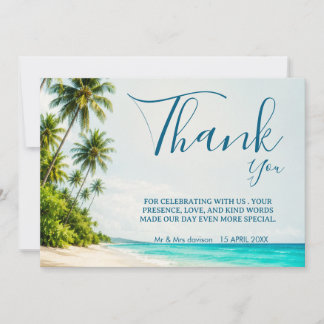 Tarjeta de agradecimiento para boda en playa tropi