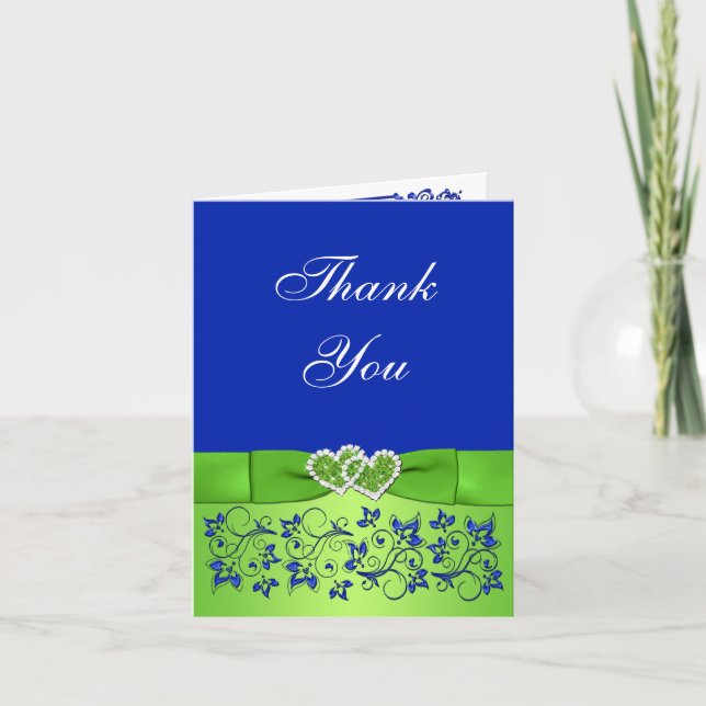 Tarjeta de agradecimiento para Boda floral azul y  (Anverso)