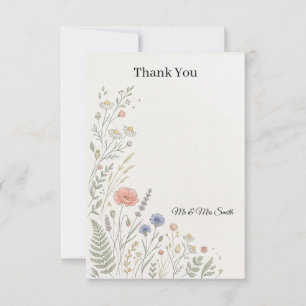 Tarjeta de agradecimiento para boda floral de flor