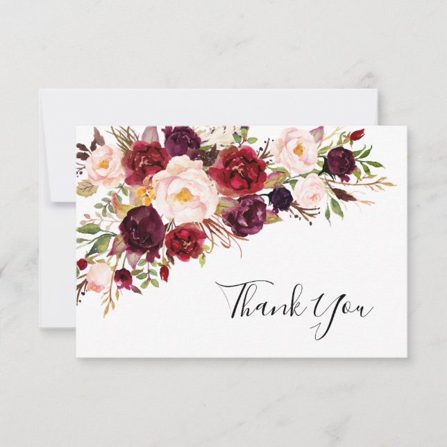 Tarjeta de agradecimiento para Boda floral rosa de (Anverso)