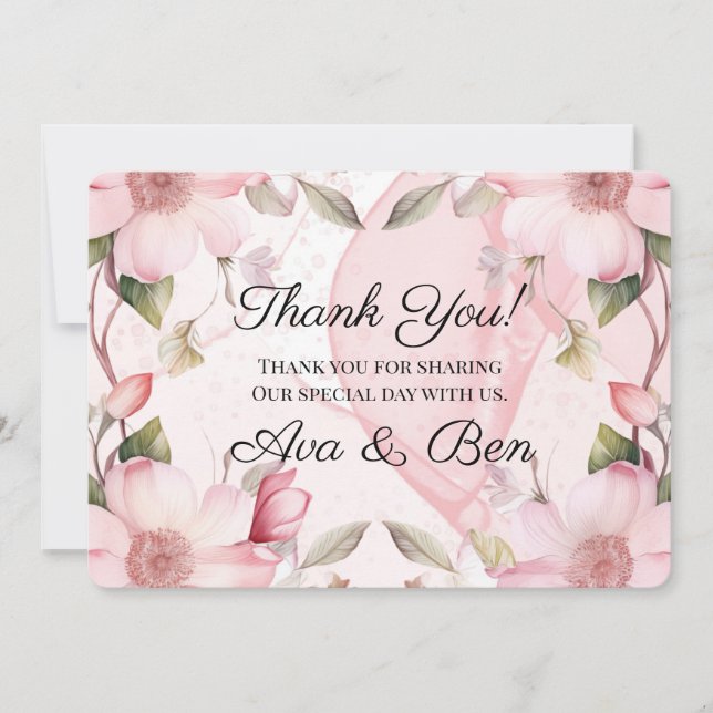 Tarjeta de agradecimiento para Boda floral rosado  (Anverso)
