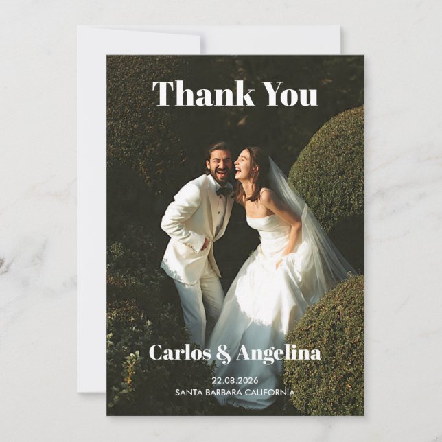 Tarjeta de agradecimiento para boda moderna (Anverso)