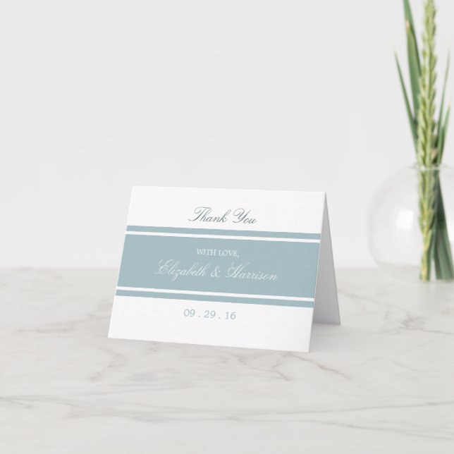 Tarjeta de agradecimiento para boda moderna azul h (Anverso)