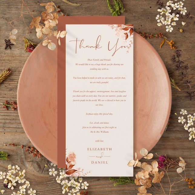 Tarjeta de agradecimiento para boda otoñal rústica (Rustic Autumn Fall Wedding Thank You Place Card)