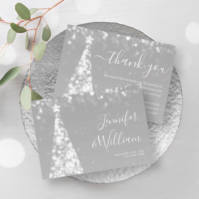 Tarjeta de agradecimiento para Boda plateado de ár (Festive Xmas Tree Silver Wedding Thank You Card)