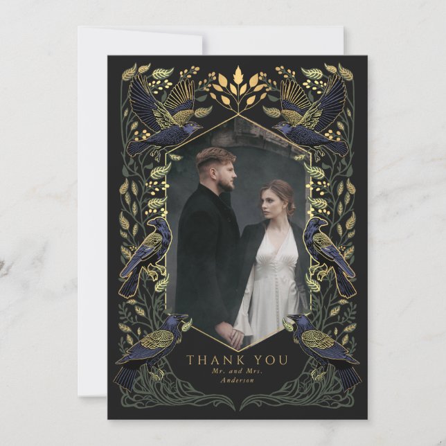Tarjeta de agradecimiento para Boda Raven con enca (Anverso)