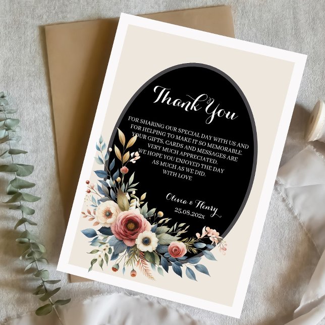 Tarjeta de agradecimiento para boda rústica floral (Elegant Floral Rustic Wedding Thank You Card)
