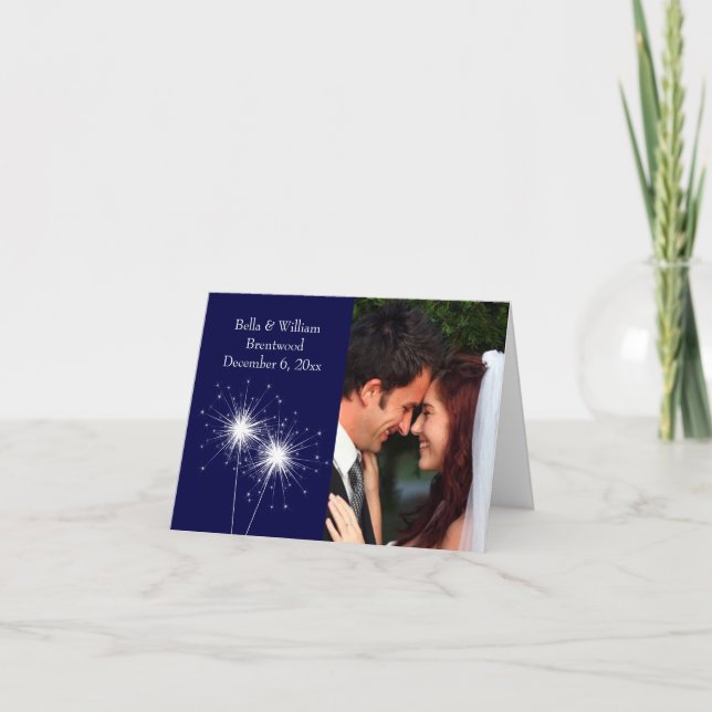 Tarjeta de agradecimiento para boda Sparkler azul (Anverso)