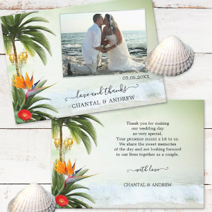 Tarjeta de agradecimiento para boda tropical en la