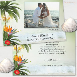 Tarjeta de agradecimiento para boda tropical en la