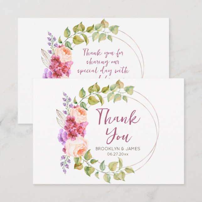Tarjeta de agradecimiento para Boda tropical flora (Anverso / Reverso)