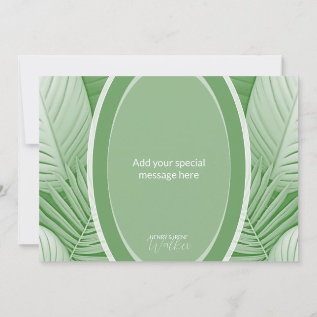 Tarjeta de agradecimiento para boda verde tropical (Reverso)
