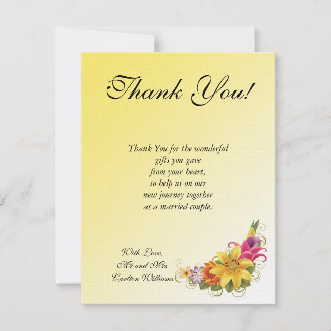 Tarjeta de agradecimiento para Bodas de flores (Anverso)