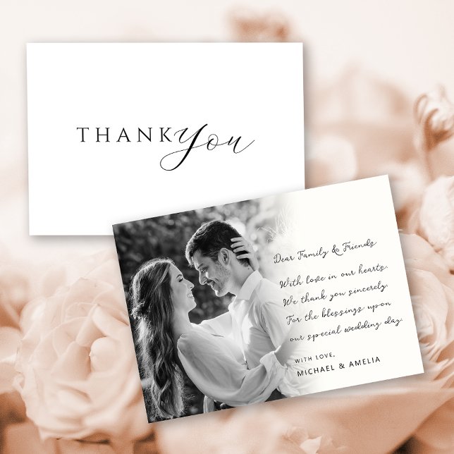 Tarjeta de agradecimiento para Bodas de fotografía (elegant black and whtie wedding thank you card)
