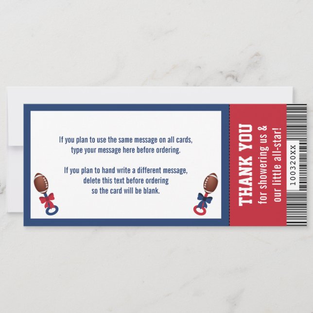 Tarjeta de agradecimiento para boletos de fútbol,  (Anverso)