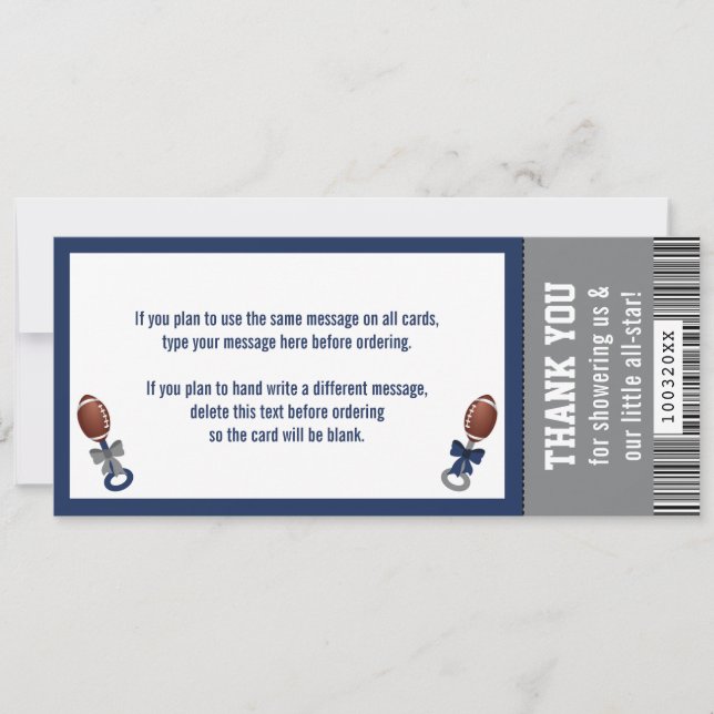 Tarjeta de agradecimiento para boletos de fútbol,  (Anverso)