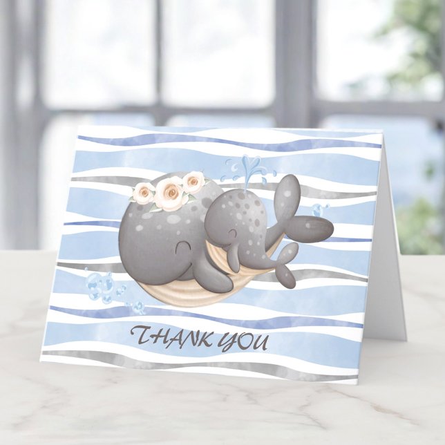 Tarjeta de agradecimiento para Boy Nautical Whale  (Boy Nautical Whale Baby Shower Thank You Card)
