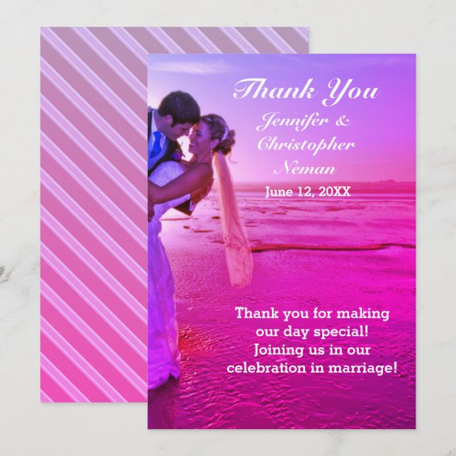 Tarjeta de agradecimiento para Bride & Groom Purpl (Anverso / Reverso)