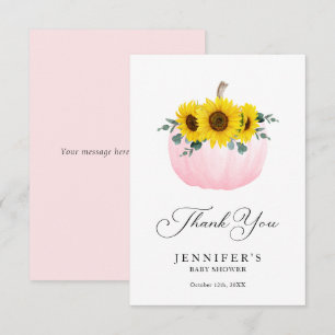 Tarjeta de agradecimiento para calabaza rosa y gir