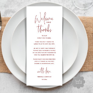Tarjeta de agradecimiento para cena de boda, Bienv