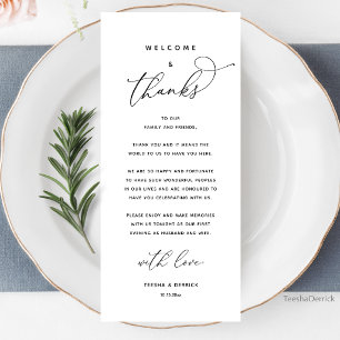 Tarjeta de agradecimiento para cena de boda, Bienv