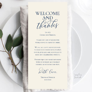 Tarjeta de agradecimiento para cena de boda de bie