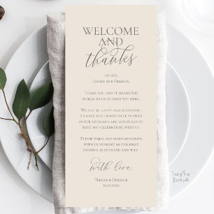 Tarjeta de agradecimiento para cena de boda de bie