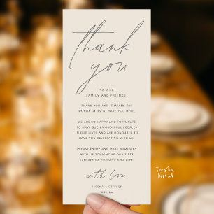 Tarjeta de agradecimiento para cena de boda minima